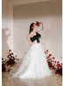 One Shoulder Black And White Elegant Wedding Dress